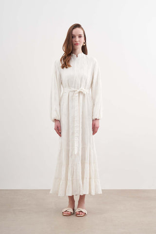 Fermuarlı Şifon Elbise - Beyaz