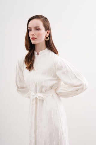 Fermuarlı Şifon Elbise - Beyaz