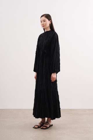 Fermuarlı Şifon Elbise - Siyah