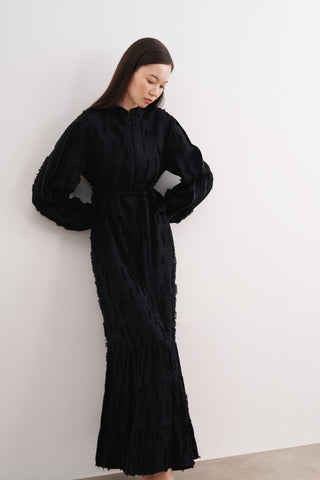Fermuarlı Şifon Elbise - Siyah