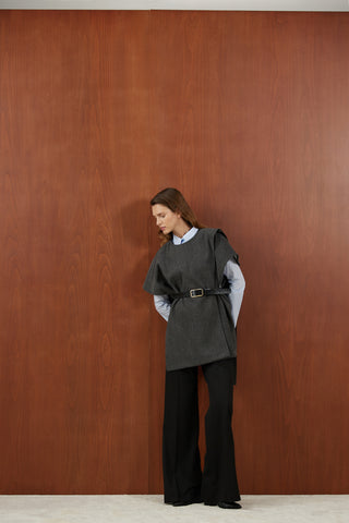 Antrasit Deri Kemerli Kaşe Panço