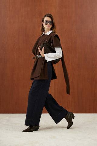 Kahverengi Deri Kemerli Kaşe Panço