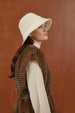 Kahverengi Balık Sırtı Desenli Deri Kemer Detaylı Kürk