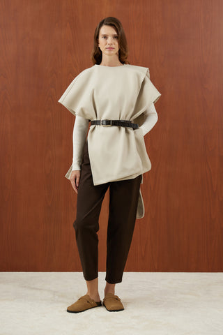 Bej Deri Kemerli Kaşe Panço