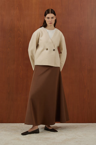 Bej Köpük Kaşe Dikişsiz Ceket
