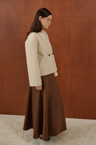 Bej Köpük Kaşe Dikişsiz Ceket