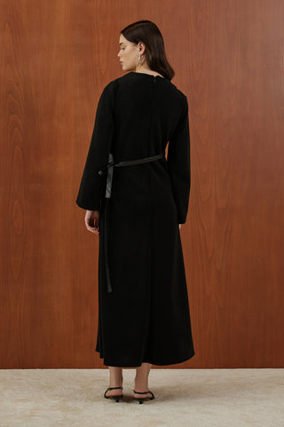 Siyah Deri Yelekli Yalancı İkili Triko Elbise