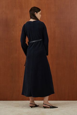 Lacivert Deri Yelekli Yalancı İkili Triko Elbise