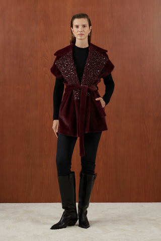 Bordo Nakış Detaylı Gold Fox Yelek