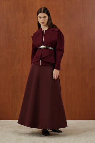 Bordo Fermuarlı Kemer Detaylı Santana Ceket