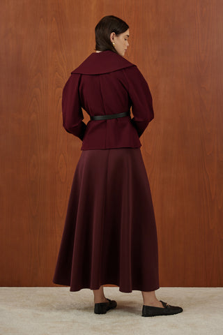 Bordo Fermuarlı Kemer Detaylı Santana Ceket