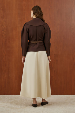 Kahverengi Fermuarlı Kemer Detaylı Santana Ceket