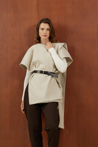 Bej Deri Kemerli Kaşe Panço