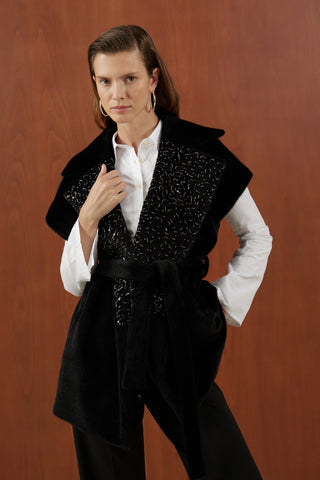 Siyah Nakış Detaylı Gold Fox Yelek