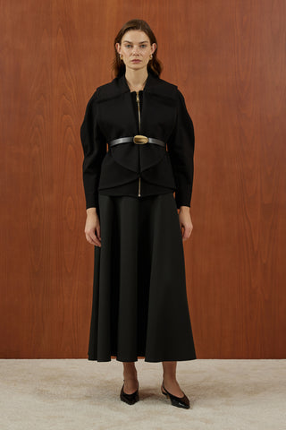 Siyah Fermuarlı Kemer Detaylı Santana Ceket