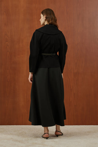 Siyah Fermuarlı Kemer Detaylı Santana Ceket