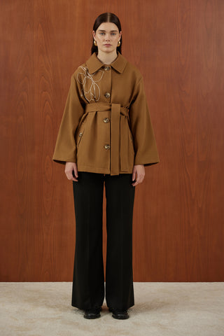 Taba Omzu Nakış Detaylı Kanvas Ceket