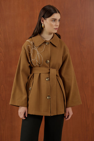 Taba Omzu Nakış Detaylı Kanvas Ceket