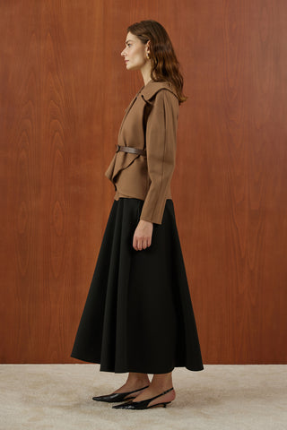 Camel Fermuarlı Kemer Detaylı Santana Ceket