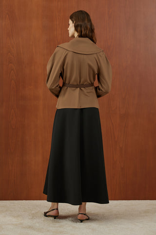 Camel Fermuarlı Kemer Detaylı Santana Ceket