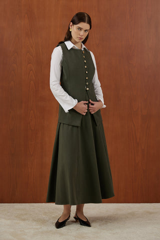 Haki Birit Düğmeli Yumuşak Kanvas Takım