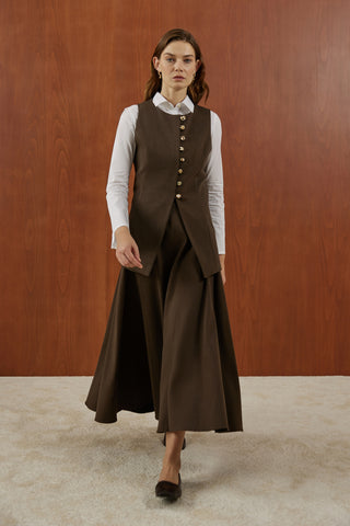 Kahverengi Birit Düğmeli Yumuşak Kanvas Takım