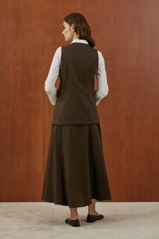 Kahverengi Birit Düğmeli Yumuşak Kanvas Takım