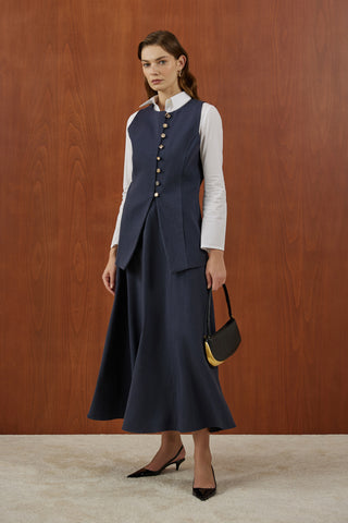 Lacivert Birit Düğmeli Yumuşak Kanvas Takım