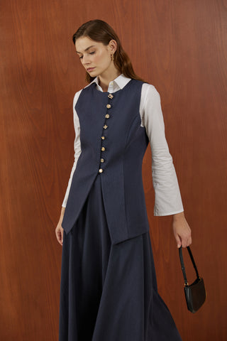 Lacivert Birit Düğmeli Yumuşak Kanvas Takım