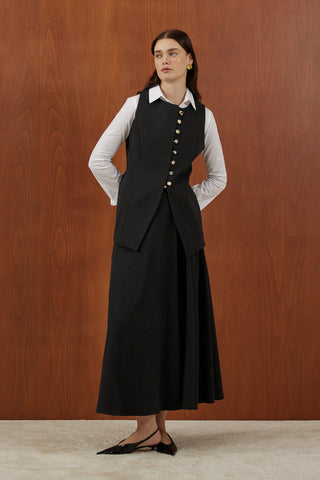 Siyah Birit Düğmeli Yumuşak Kanvas Takım