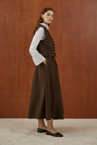 Kahverengi Gold Pilise Yelekli Takım