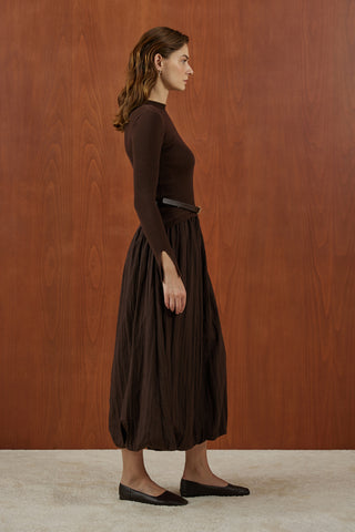 Kahverengi Triko Balon Elbise