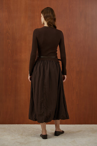 Kahverengi Triko Balon Elbise