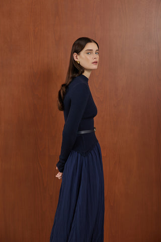 Lacivert Triko Balon Elbise