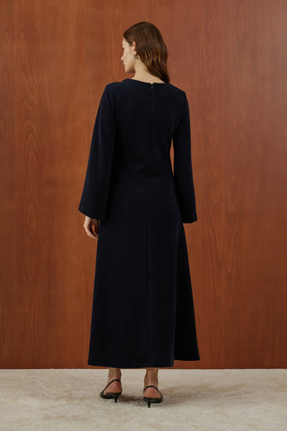 Lacivert Deri Korsajlı Triko Elbise