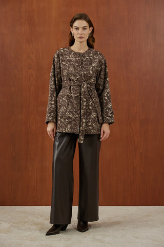 Kahverengi Desenli Kaşe Uzun Mont