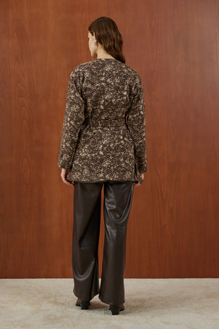 Kahverengi Desenli Kaşe Uzun Mont