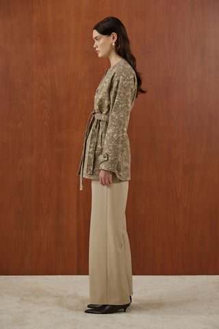 Vizon Desenli Kaşe Uzun Mont