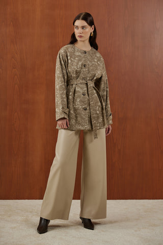 Vizon Desenli Kaşe Uzun Mont