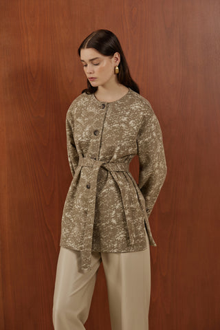 Vizon Desenli Kaşe Uzun Mont