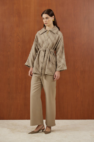 Vizon Sakallı Simli Kumaş Fermuarlı Takım