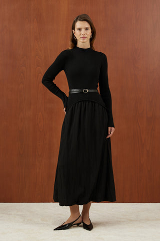 Siyah Triko Balon Elbise