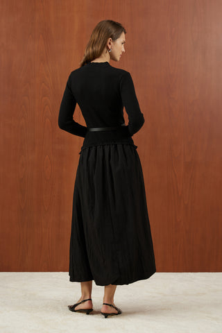 Siyah Triko Balon Elbise