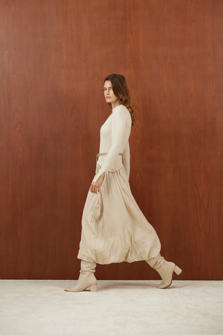 Bej Triko Balon Elbise