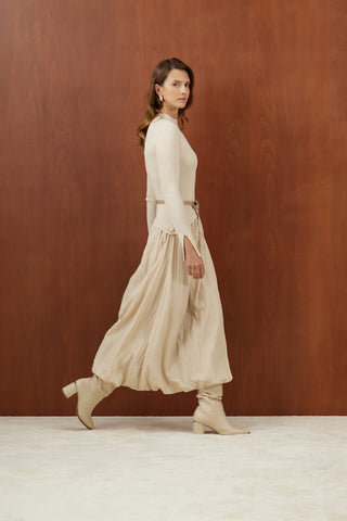 Bej Triko Balon Elbise