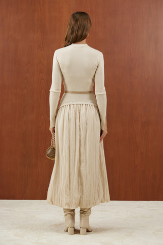 Bej Triko Balon Elbise