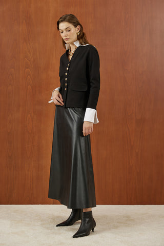 Siyah Poplin Detaylı Gold Düğmeli Ceket