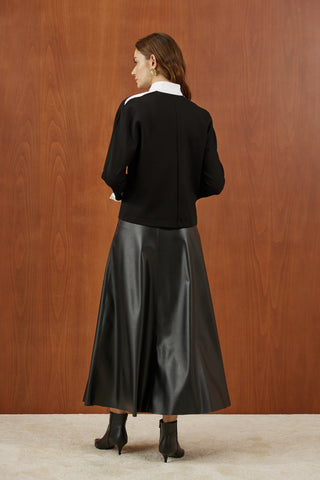 Siyah Poplin Detaylı Gold Düğmeli Ceket