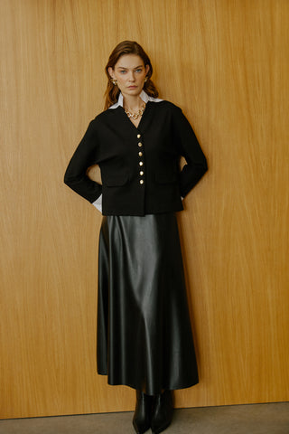 Siyah Poplin Detaylı Gold Düğmeli Ceket