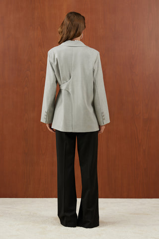Gri Yandan Bağlamalı Salaş Blazer Ceket